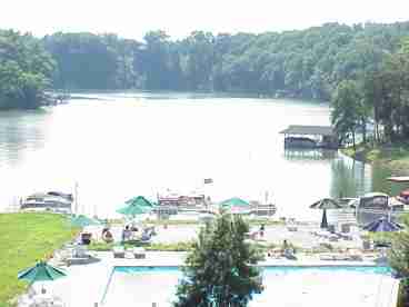 This a great Vaction Rental for the entire family.  This photograph shows our pool, boat docks and view of Smith Mountain Lake.