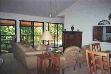 Enjoy our comfortable great room or stroll onto the upper deck  