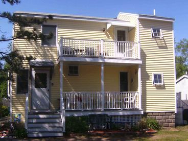 Main entrance to cottage.  deck on 1st floor with balcony on 2nd to view high tidal marsh at high tides and enjoy an evening cocktail on a quiet street