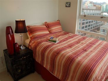 Take in the views from this comfy queen size bed.