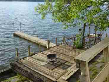 view of lower deck from cottage