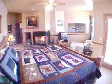 Master bedroom has king size bed, sitting area with fireplace and TV/VCR, private balcony overlooking the lake.