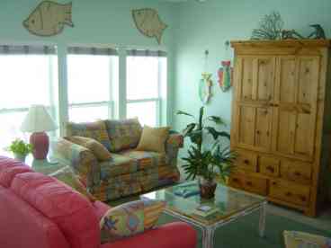 Beach inspired custom decor Great Room offers full gulfviews from GR, Kitchen & DR
