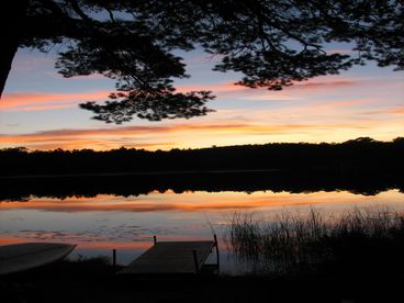 Dock in the sunset at Camp-Echo Cabin.