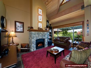 Living Room with heated slate floor and area rug