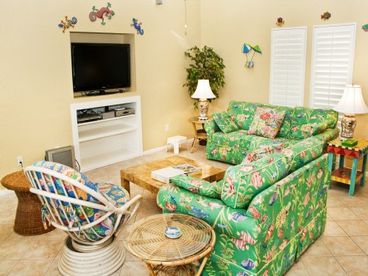 Comfortable living room with built in flat screen tv