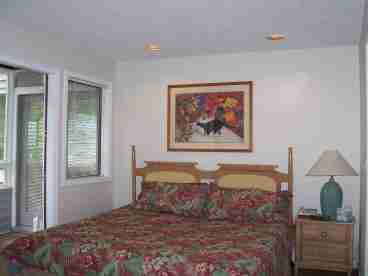 Large Master Bedroom with King Sized Bed, Full Bath and access to Screened Porch
