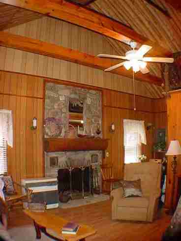 MASSIVE STONE WOOD BURNING FIREPLACE