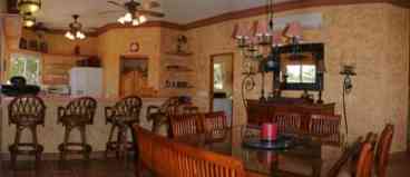 Large kitchen and dining area