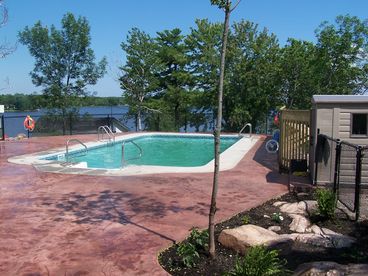 Great, large pool with a fantastic view of the lake. 