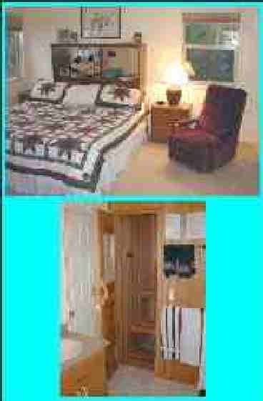 Master Bedroom with King size bed and TV. Private Master Bath is equipped with sauna and double vanity.