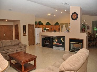 Family room, Big-Screen TV - Fireplace not working - decor only