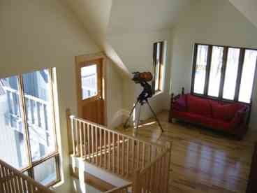 This is the view from the loft. The bridge leading to the guest room is visible through the window.