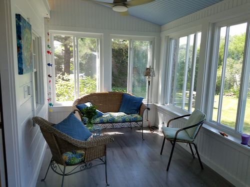 The porch is the perfect spot for a morning pot of tea or cup of coffee!