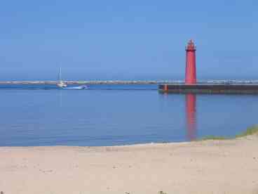 Lake Michigan lighthouse on calm day