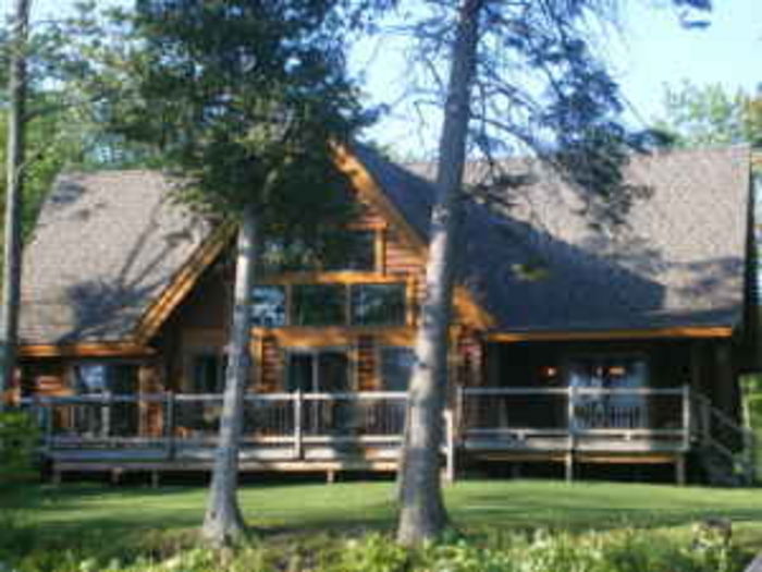 View Lakefront Loghome on Brevort Lake